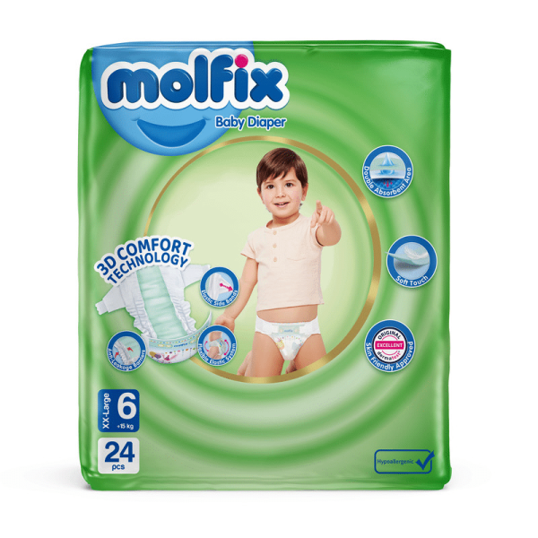 پوشک مولفیکس سایز 6 بسته 24 عددی خرید و قیمت پوشک کودک مولفیکس سایز 6 بسته 24 عددی